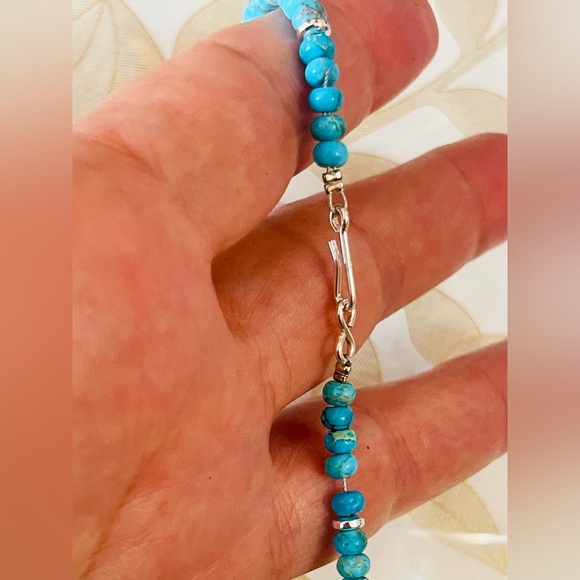 Southwest Turquoise Jasper Hematite Pearl Bench Beads Necklace Sterling Clasp 19 - Picture 5 of 6
